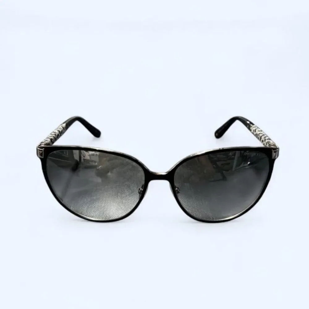 Jimmy-choo Women's Black Cat Eye Sunglasses with Sparkly Leopard Print Sides
